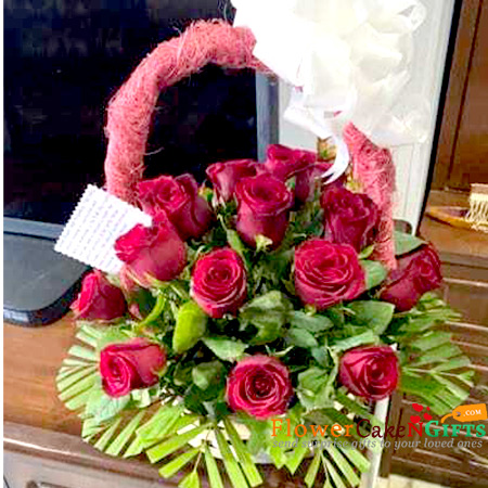 25 Red Roses Basket