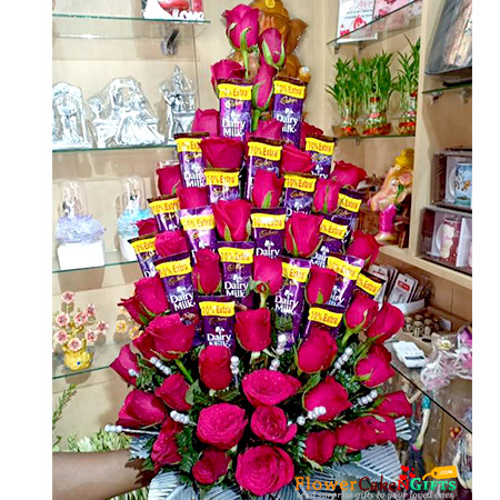 45 red roses 20 dairy milk chocolate bouquet