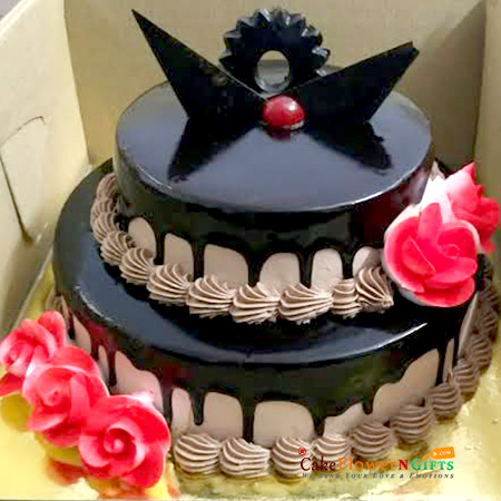2 kg 2 tier step chocolate round shape cake d3