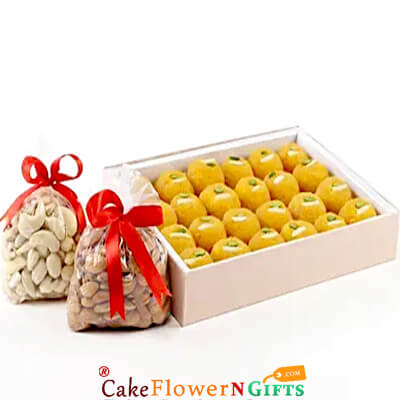 half kg moti choor laddoo 500 grams mixed dry fruits hamper
