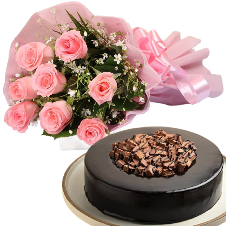 Kitkat Crush Cake n pink roses flower bouquet | flower and cake delivery